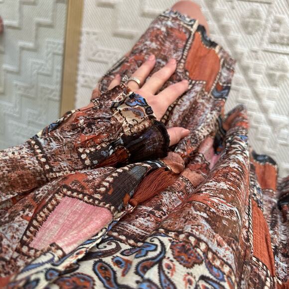 Hayden Paisley Patchwork Ruffle Neck Chiffon Tunic Dress - Picture 6 of 10